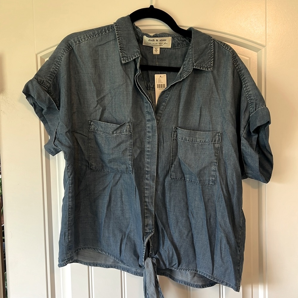Chambray crop tie Jean blouse